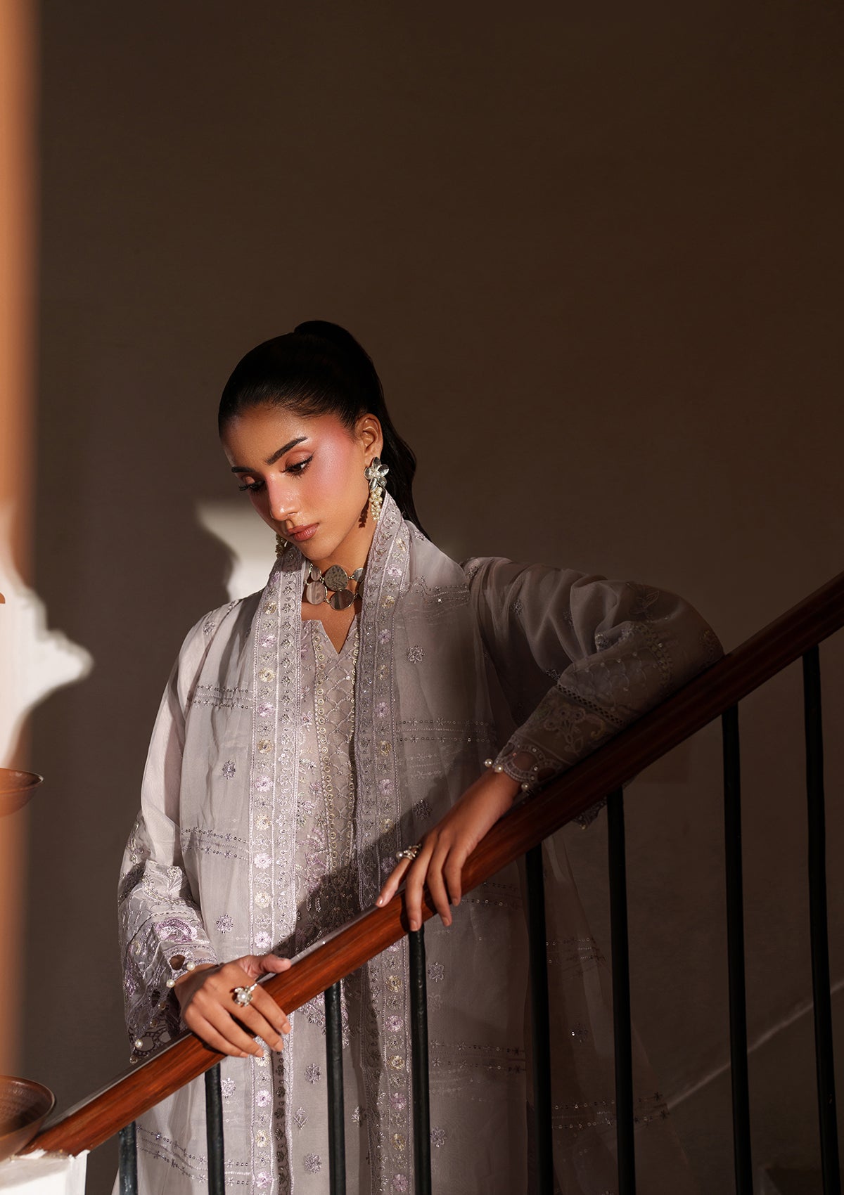 Embroidered Maroon Organza Ladies Suit Online in Dubai UAE Abudhabi Ajman Sharjah