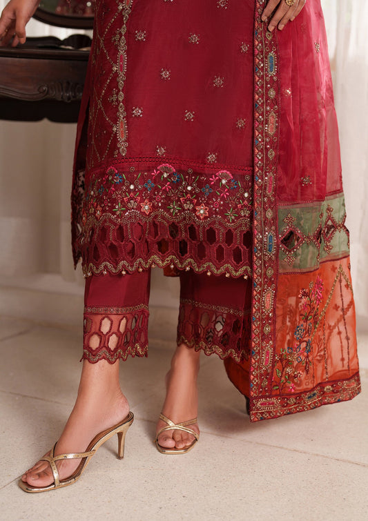 Embroidered Maroon Organza Pakistani Suit Online in UK USA Canada