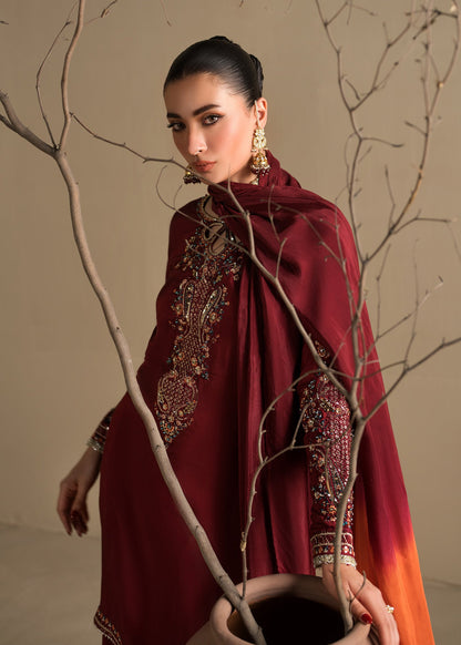 Embroidered Maroon Raw Silk Pakistani Sharara Online in KSA Riyadh Saudi Arabia Oman Bahrain Qatar