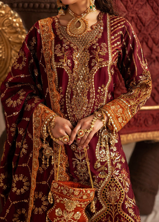 Embroidered Maroon Silk Sharara Gharara Online in KSA Riyadh Saudi Arabia Oman Bahrain Qatar