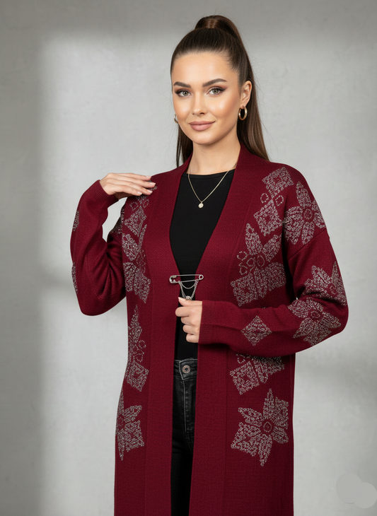 Embroidered Maroon Wool Cardigan Online in Sri Lanka India Australia