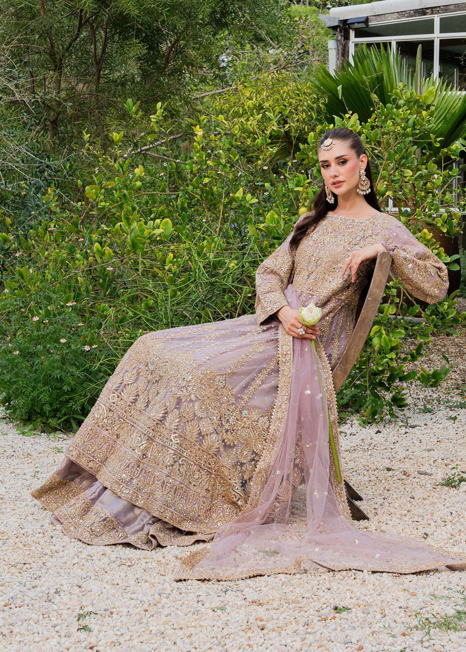 Embroidered Mauve Chiffon Ladies Suit Online in UK USA Canada