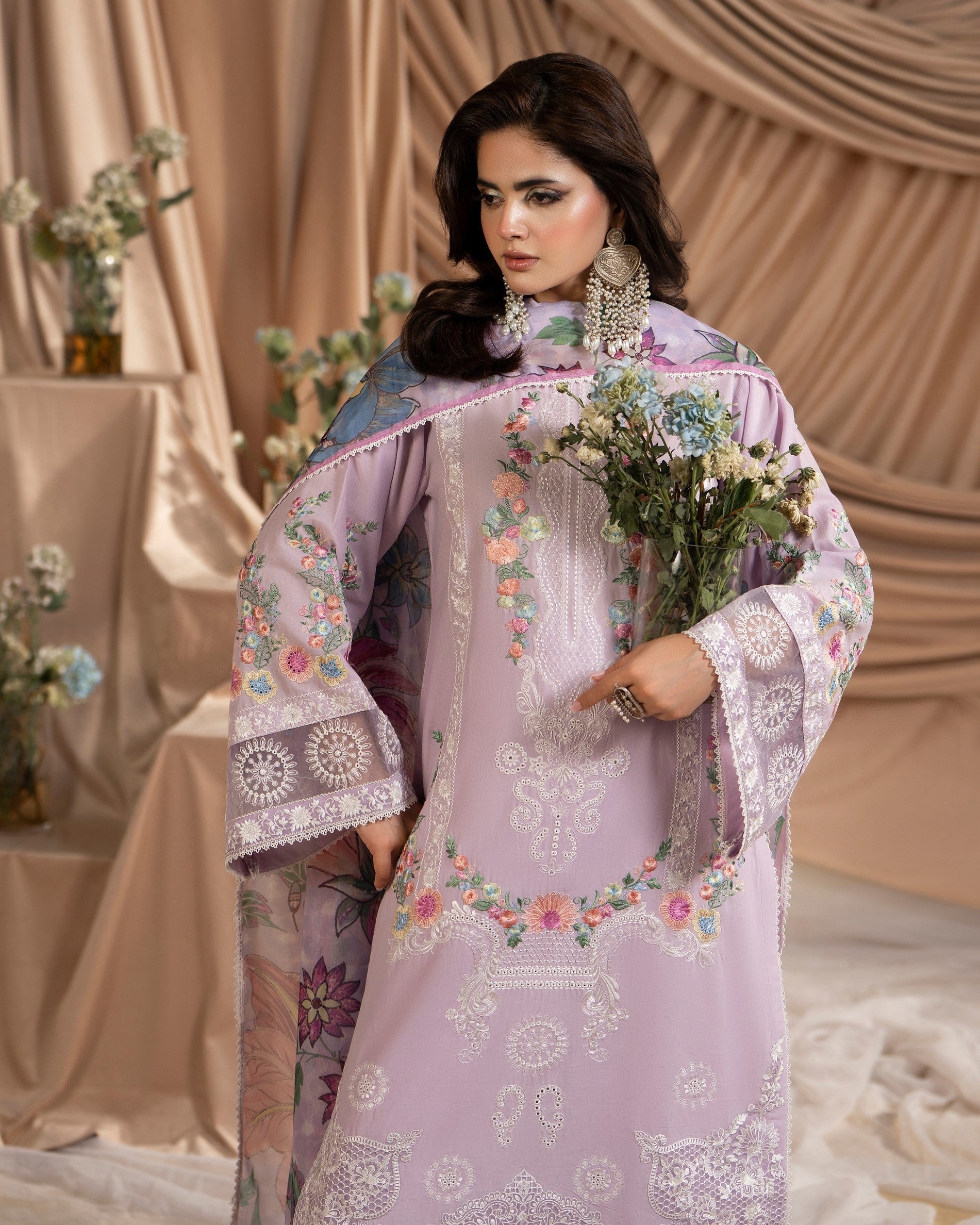 Embroidered Mauve Cotton Shalwar Kameez Online in Sri Lanka India Australia
