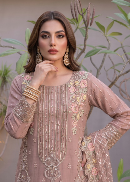 Embroidered Mauve Pink Organza Salwar Suit Online in Dubai DXB UAE Abudhabi Meena Bazaar