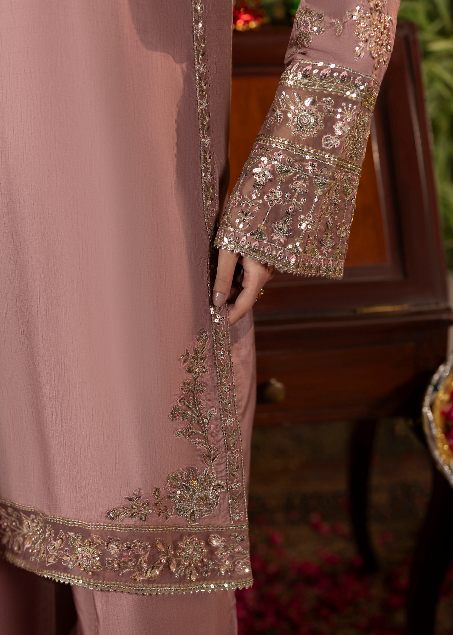 Embroidered Mauve Silk Farshi Shalwar Online in Dubai DXB UAE Abudhabi Meena Bazaar