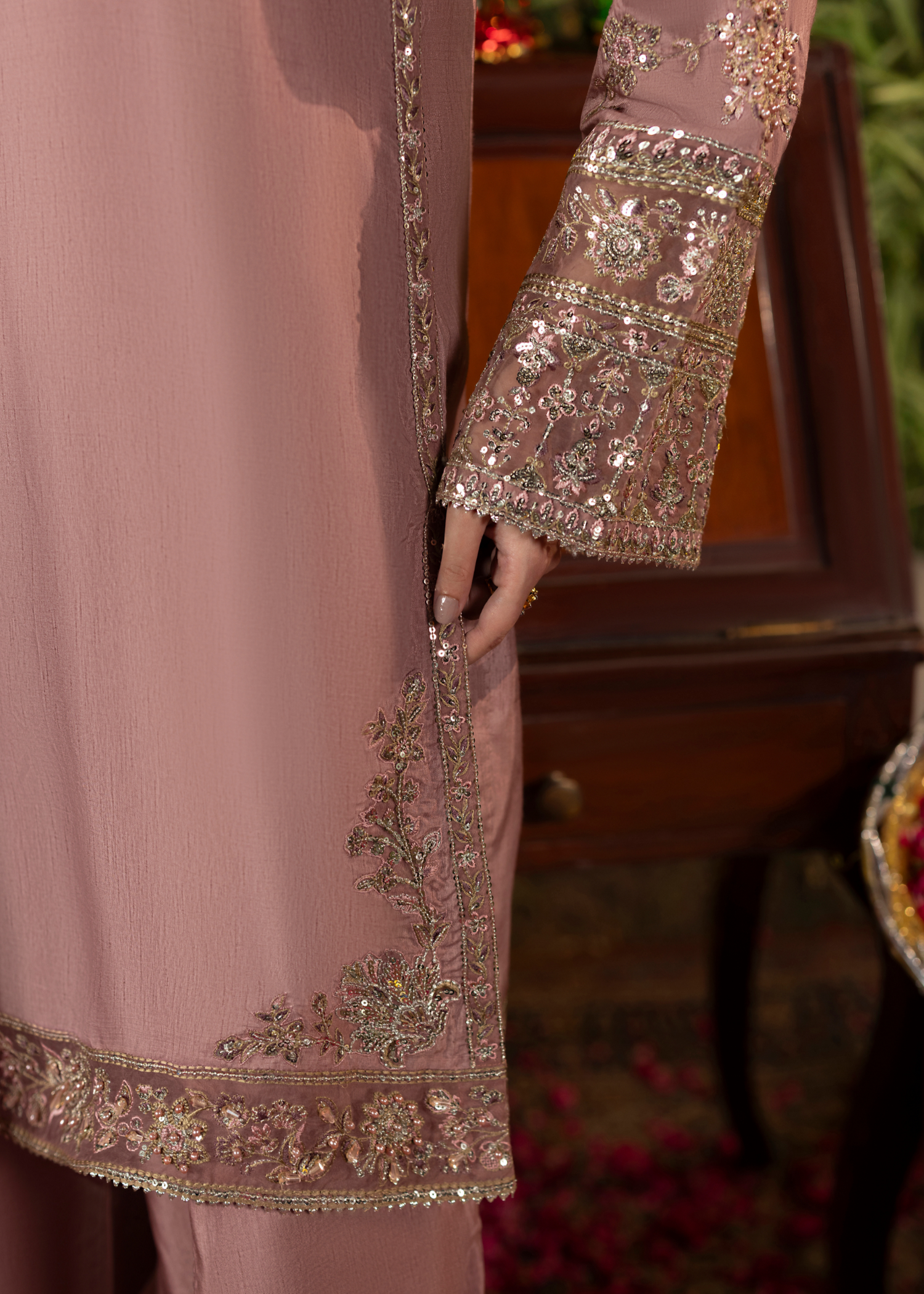 Embroidered Mauve Silk Farshi Shalwar Online in Dubai DXB UAE Abudhabi Meena Bazaar
