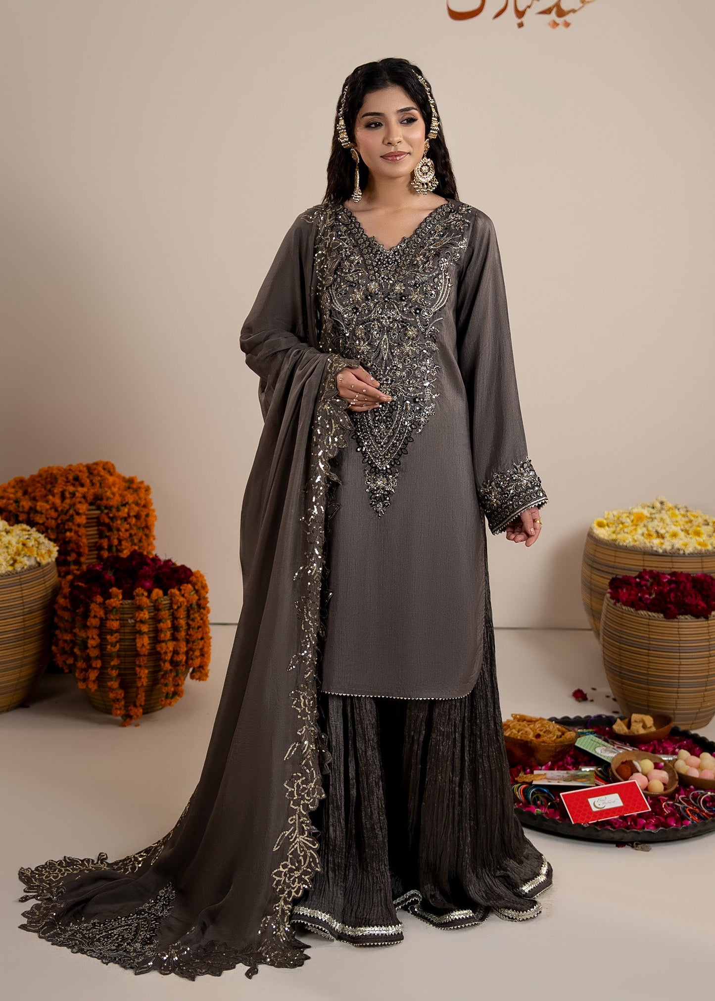 Embroidered Medium Silk Dupatta Sharara Set Online in Sri Lanka India Australia