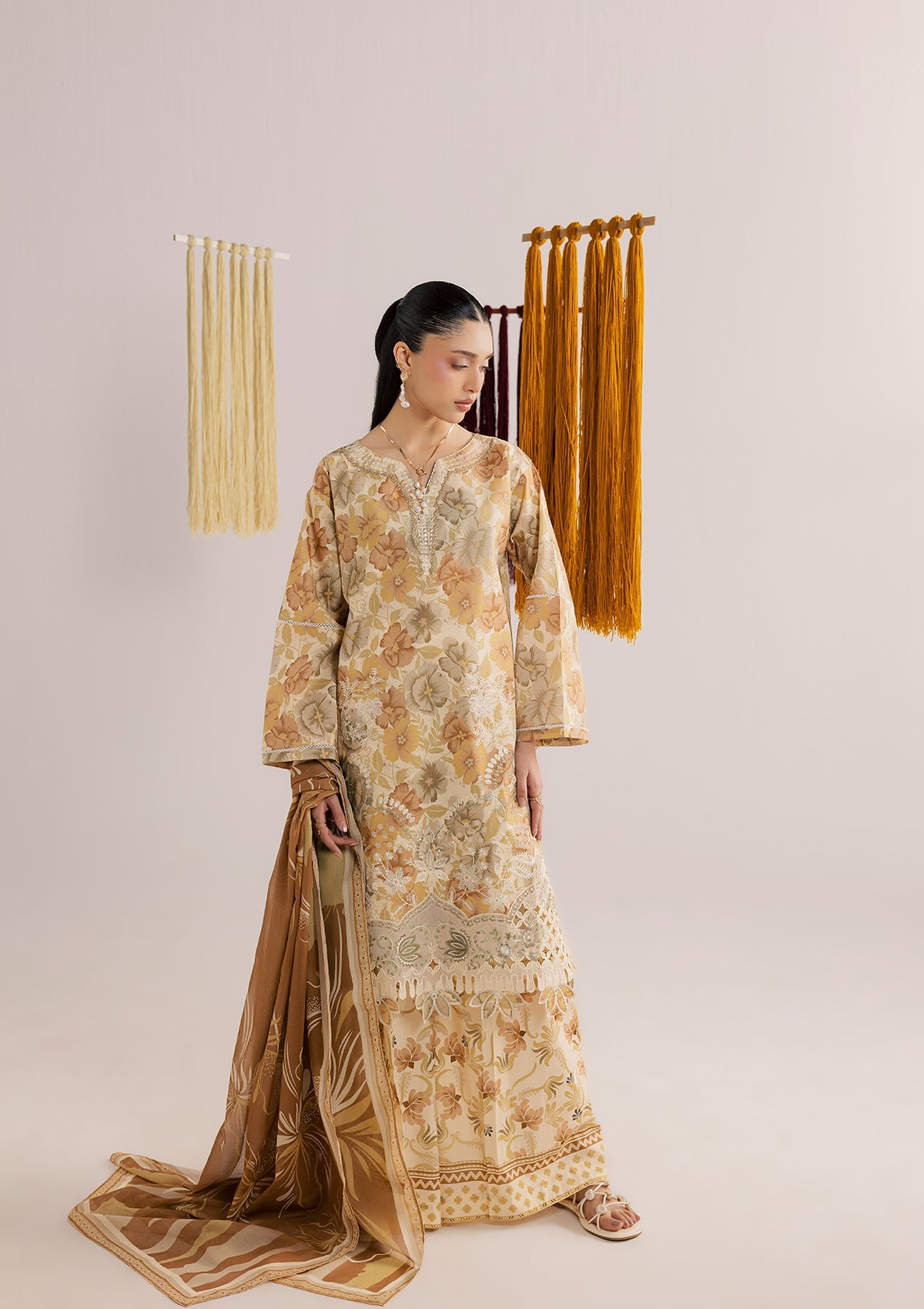 Embroidered Mellow Yellow Pakistani Suit Online in Dubai DXB UAE Abudhabi Meena Bazaar