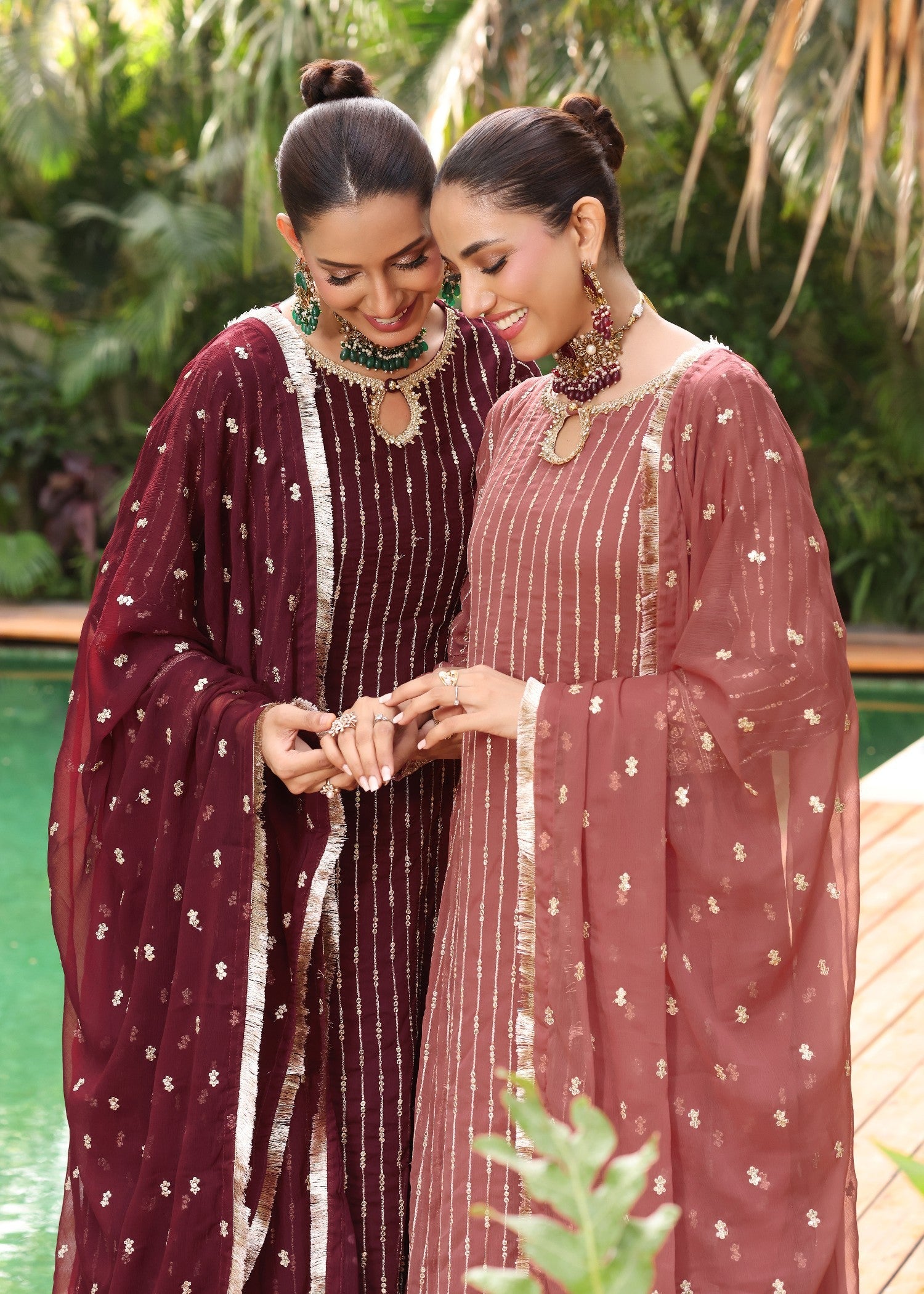 Embroidered Melon Pink Chiffon Pakistani Suit Online in KSA Riyadh Saudi Arabia Oman Bahrain Qatar