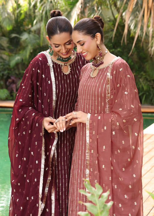 Embroidered Melon Pink Chiffon Pakistani Suit Online in KSA Riyadh Saudi Arabia Oman Bahrain Qatar