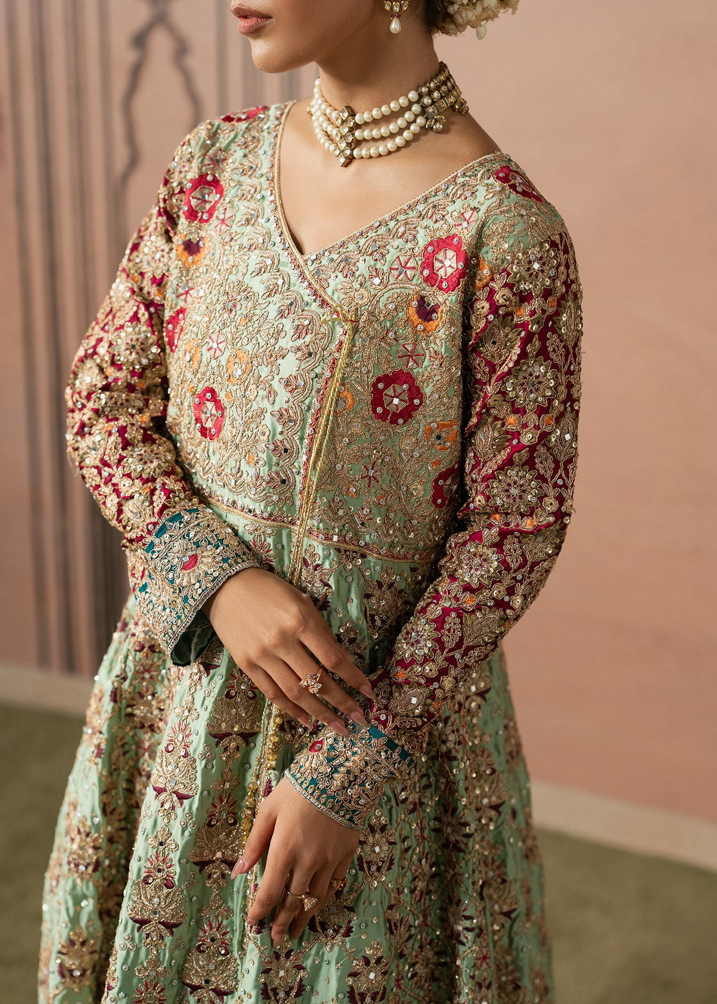 Embroidered Mint Green Chiffon Pakistani Dress Online in Dubai UAE Abudhabi Ajman Sharjah