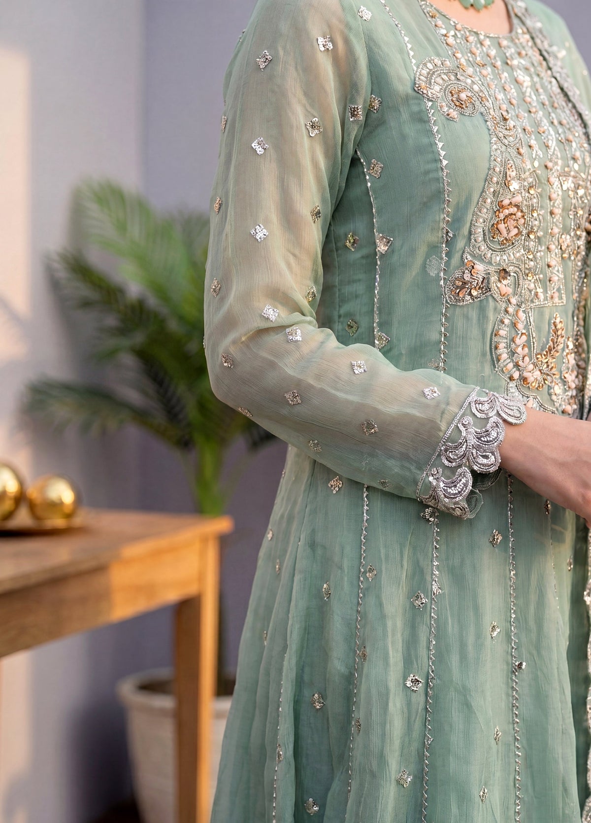 Embroidered Mint Green Chiffon Pakistani Salwar Suit Online in Dubai DXB UAE Abudhabi Meena Bazaar