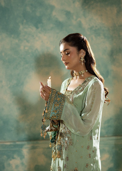 Embroidered Mint Green Chiffon Wedding Guest Wear Online in Dubai UAE Abudhabi Ajman Sharjah