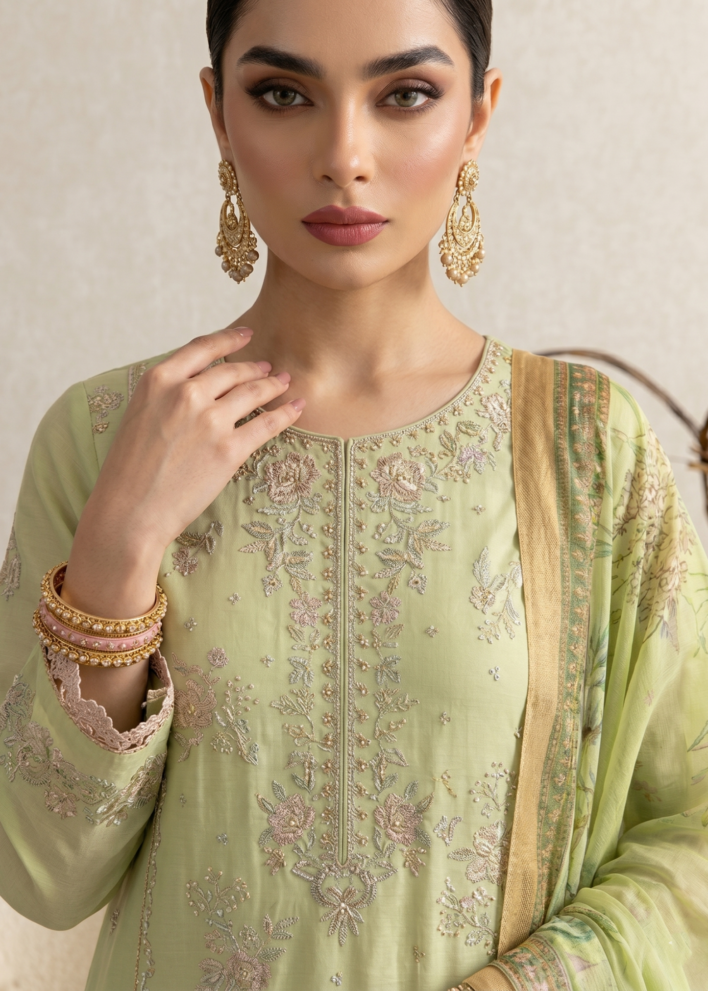 Embroidered Mint Green Cotton Pakistani Suit Online in KSA Riyadh Saudi Arabia Oman Bahrain Qatar