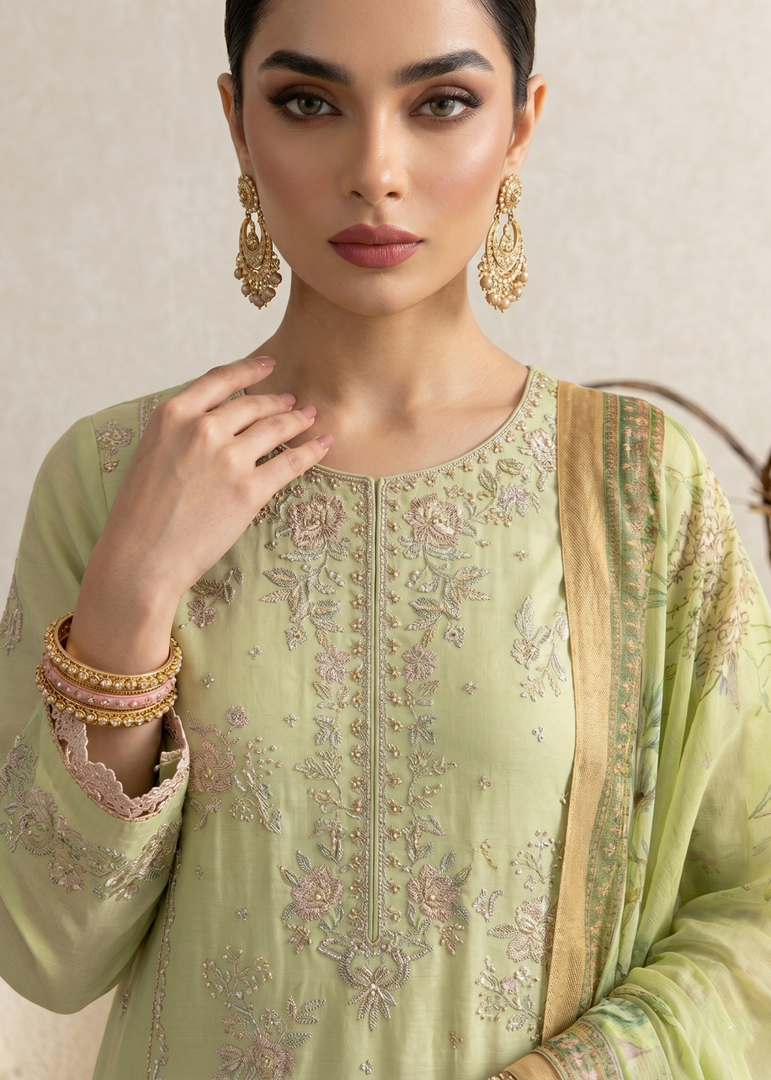 Embroidered Mint Green Cotton Pakistani Suit Online in KSA Riyadh Saudi Arabia Oman Bahrain Qatar
