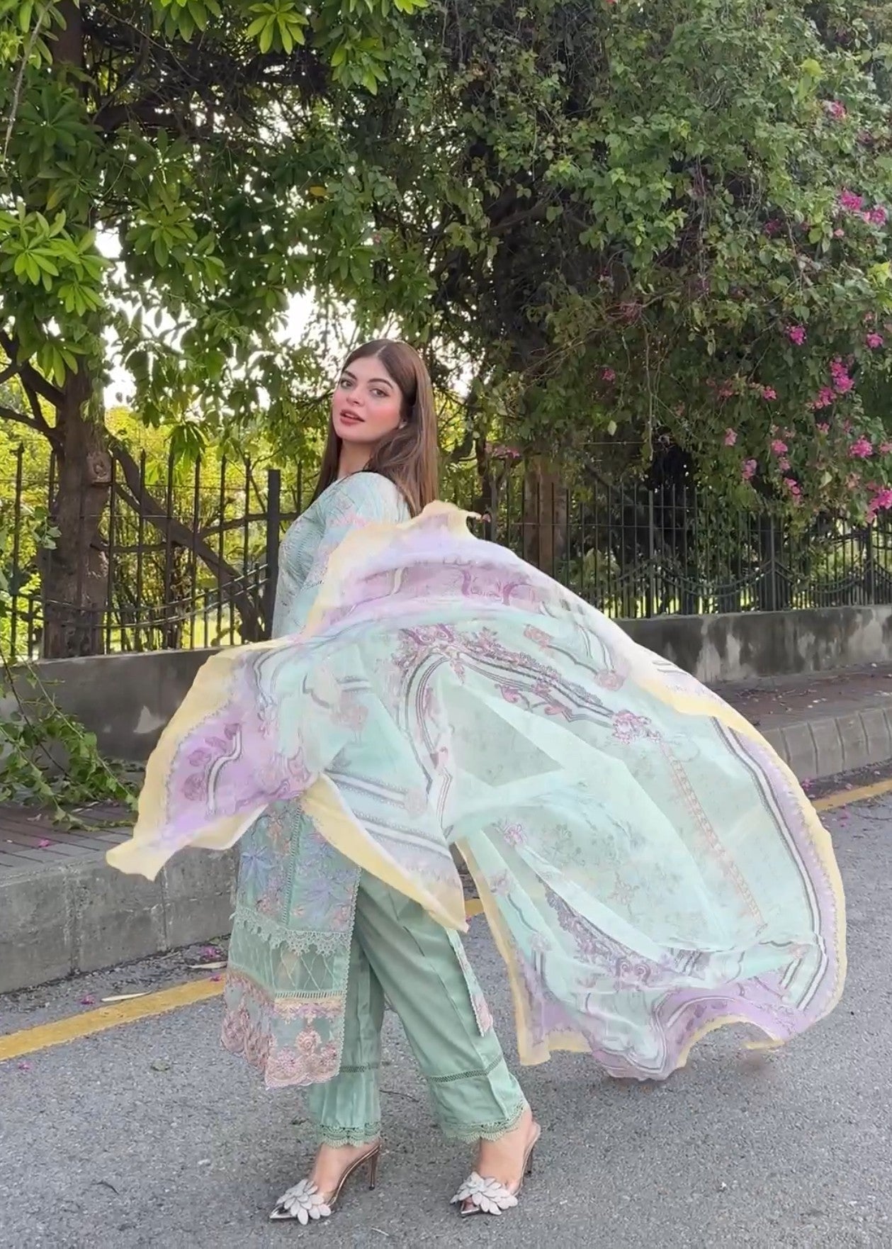 Embroidered Mint Green Cotton Silk Pakistani Designer Suit Online in Dubai UAE Abudhabi Ajman Sharjah