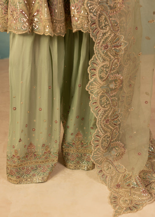 Embroidered Mint Green Farshi Shalwar Suit Online in Dubai DXB UAE Abudhabi Meena Bazaar