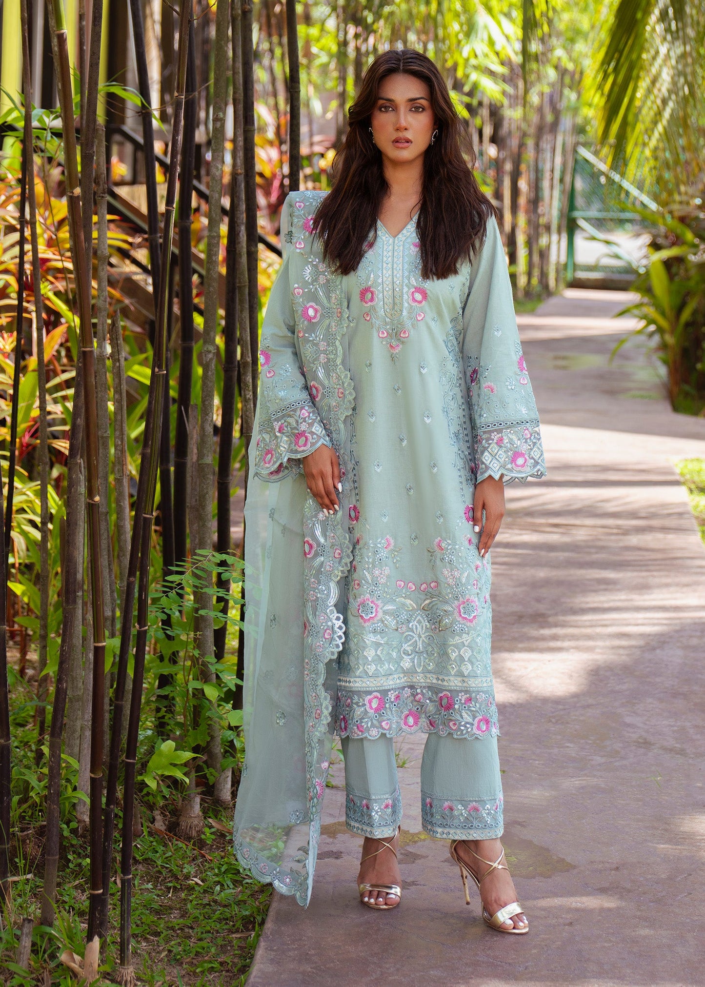 Embroidered Mint Green Lawn Festive Wear Suit Online in Sri Lanka India Australia