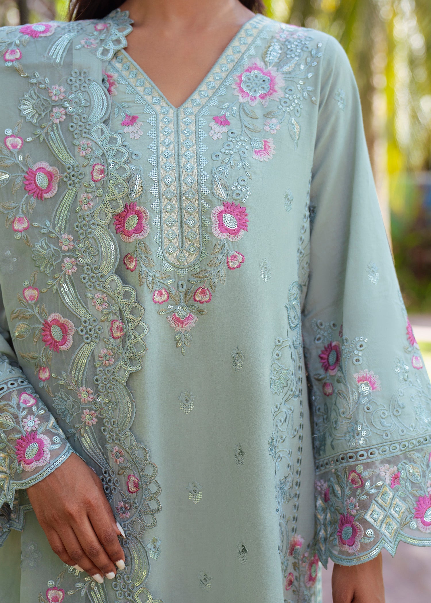 Embroidered Mint Green Lawn Party Wear Suit Online in Sri Lanka India Australia