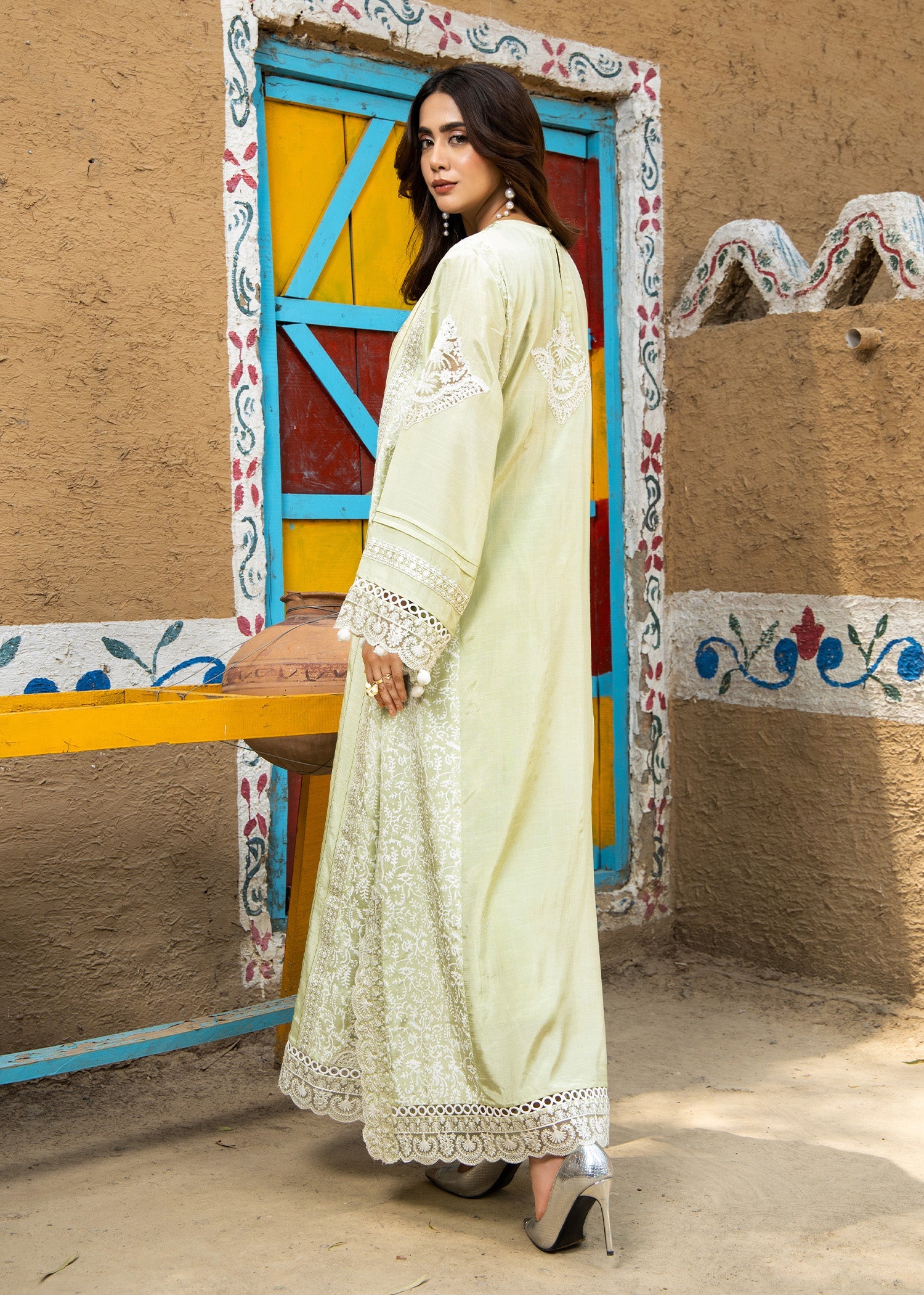 Embroidered Mint Green Raw Silk Festive Suit Online in Sri Lanka India Australia