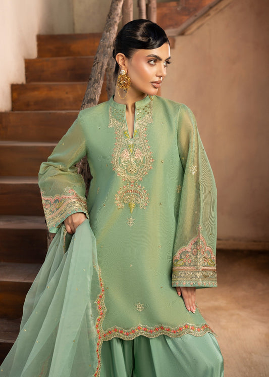 Embroidered Mint Green Raw Silk Party Wear Suit Online in Dubai DXB UAE Abudhabi Meena Bazaar
