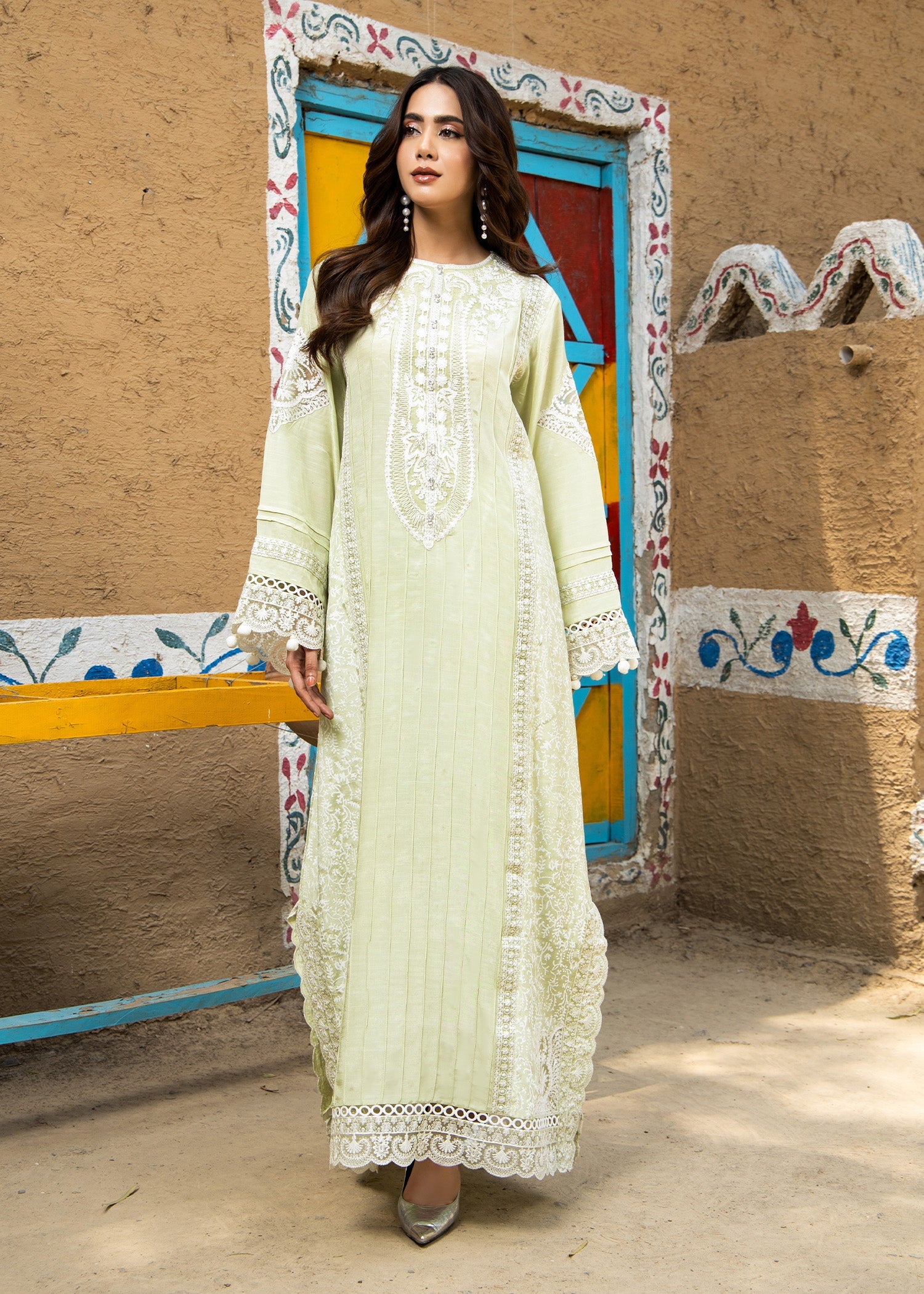 Embroidered Mint Green Raw Silk Salwar Suit Online in Dubai DXB UAE Abudhabi Meena Bazaar