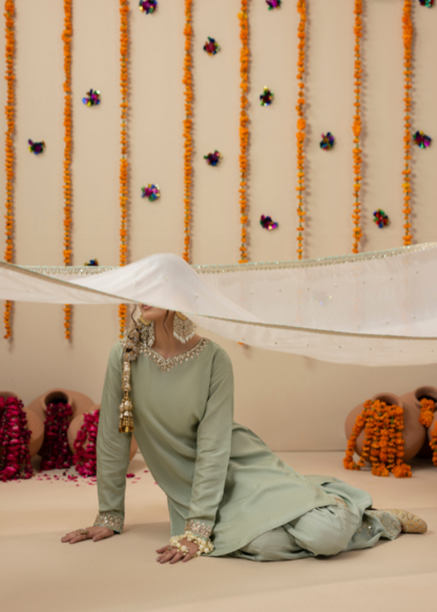 Embroidered Mint Green Silk Farshi Shalwar Suit Online in Dubai UAE Abudhabi Ajman Sharjah