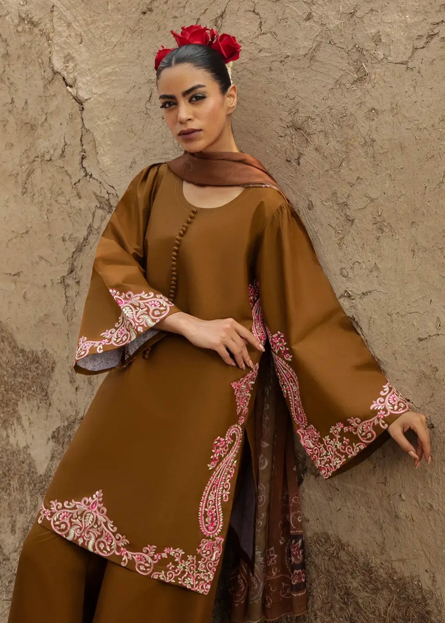 Embroidered Mocha Brown Pakistani Suit Online in Dubai DXB UAE Abudhabi Meena Bazaar