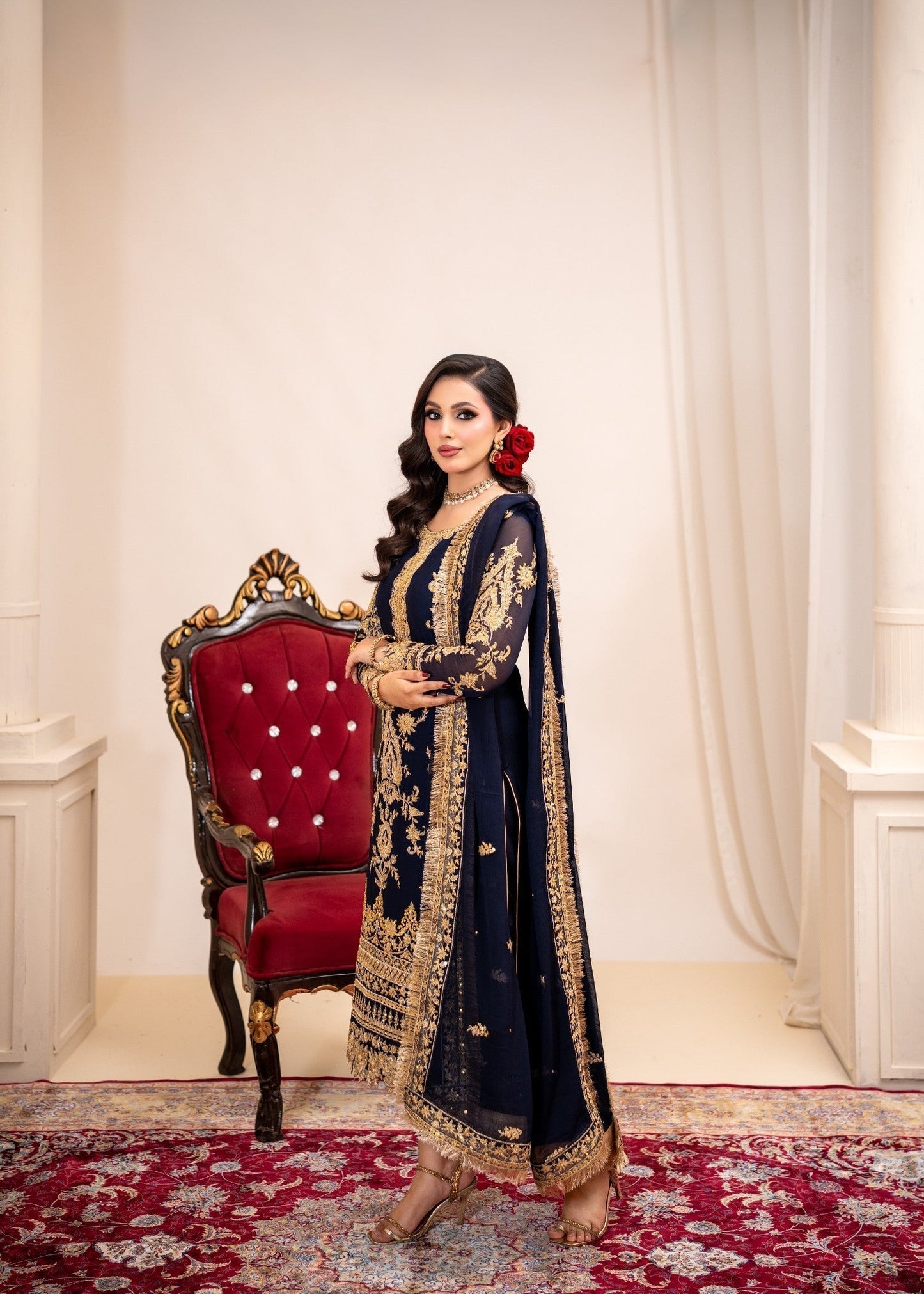 Embroidered Moonlight Blue Crinkle Chiffon Salwar Kameez Online in KSA Riyadh Saudi Arabia Oman Bahrain Qatar