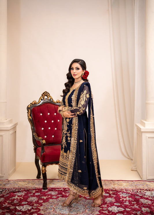Embroidered Moonlight Blue Crinkle Chiffon Salwar Kameez Online in KSA Riyadh Saudi Arabia Oman Bahrain Qatar