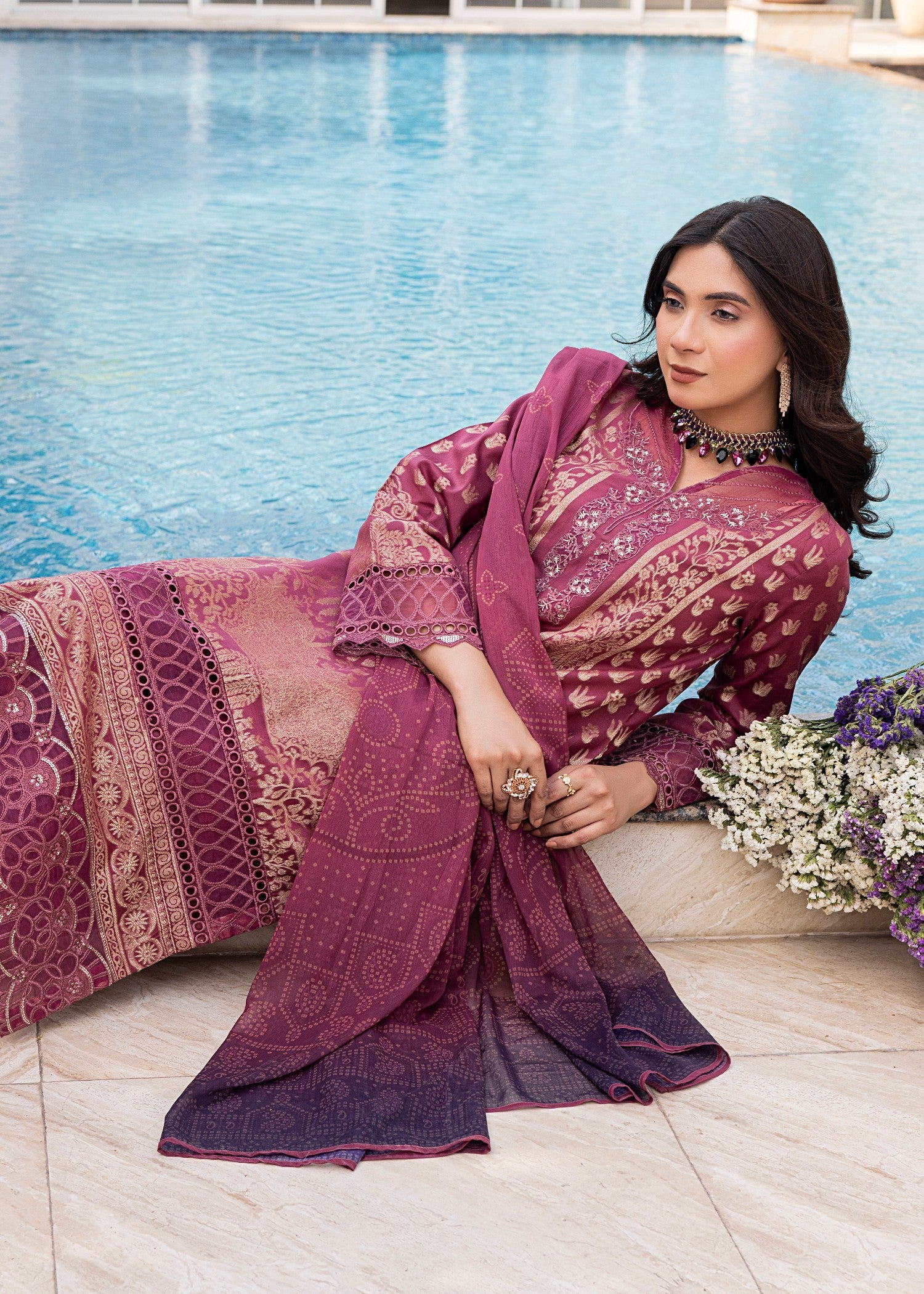 Embroidered Mulberry Jacquard Pakistani Suit Online in Dubai UAE Abudhabi Ajman Sharjah