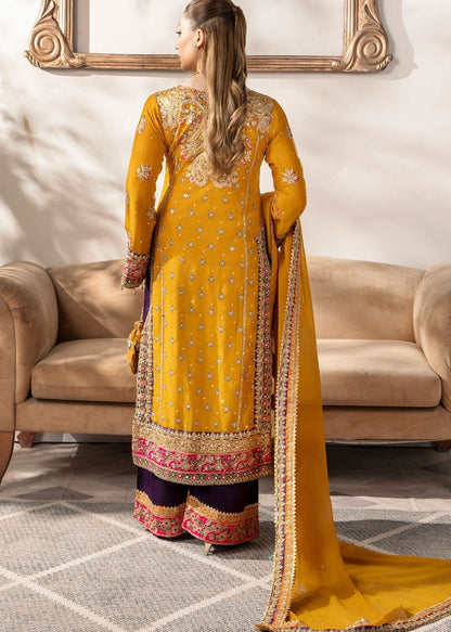 Embroidered Mustard Chiffon Ladies Suit Online in Dubai UAE Abudhabi Ajman Sharjah