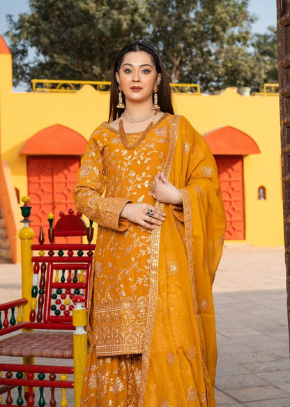 Embroidered Mustard Chiffon Partywear Gharara Online in Dubai DXB UAE Abudhabi Meena Bazaar
