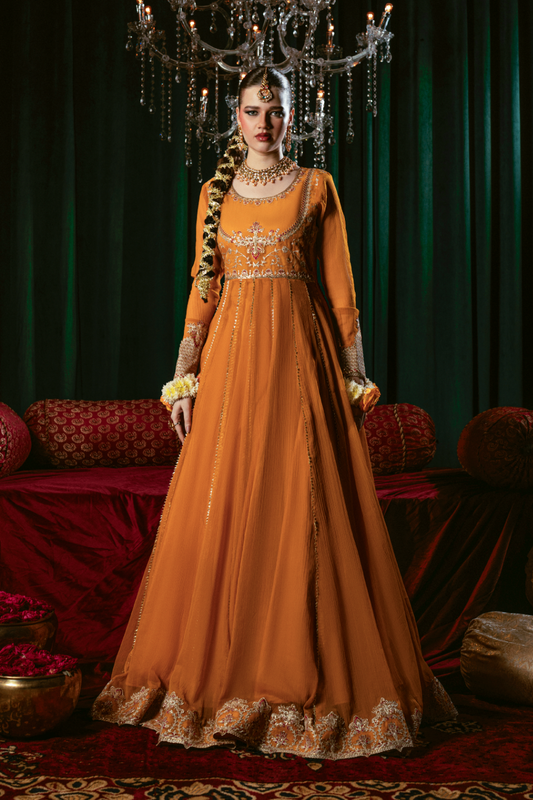 Embroidered Mustard Chiffon Salwar Kameez Online in KSA Riyadh Saudi Arabia Oman Bahrain Qatar