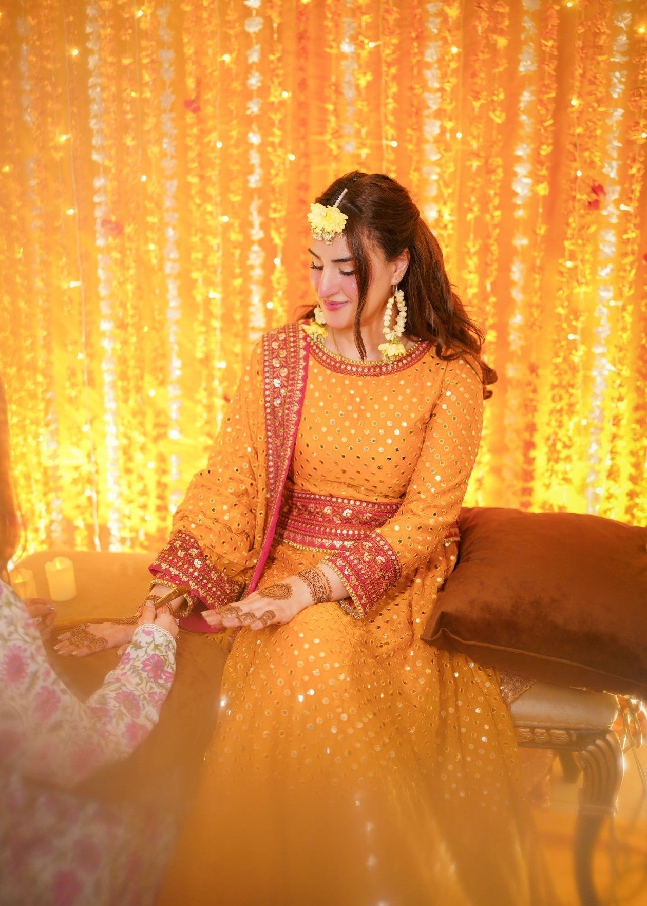 Embroidered Mustard Chiffon Wedding Guest Outfit Online in KSA Riyadh Saudi Arabia Oman Bahrain Qatar