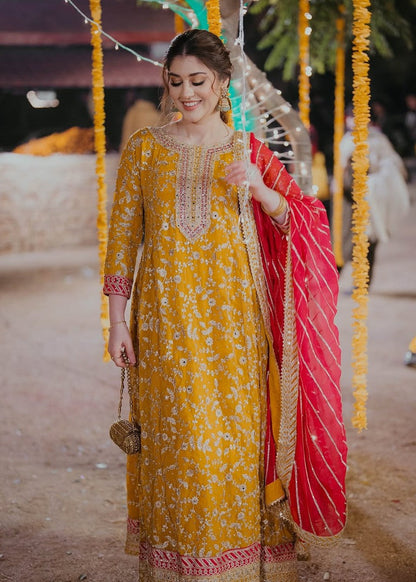 Embroidered Mustard Chiffon Wedding Wear Online in UK USA Canada