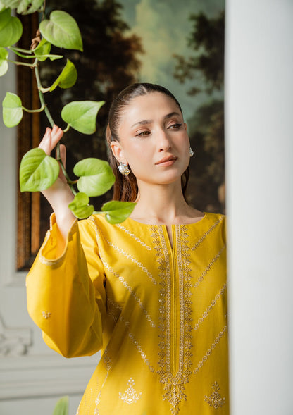 Embroidered Mustard Cotton Casual Wear Online in UK USA Canada