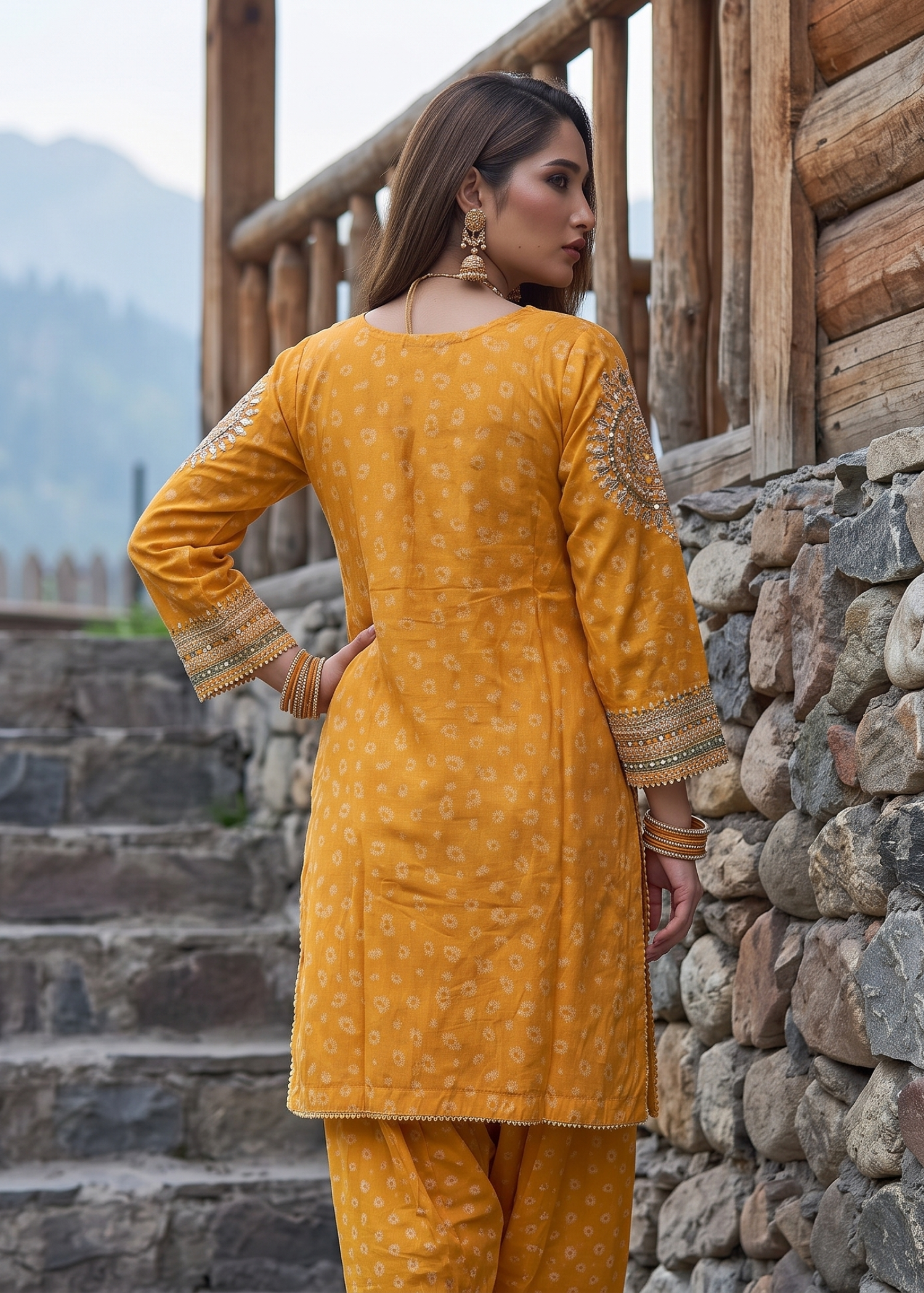Embroidered Mustard Jacquard Ladies Suit Online in UK USA Canada