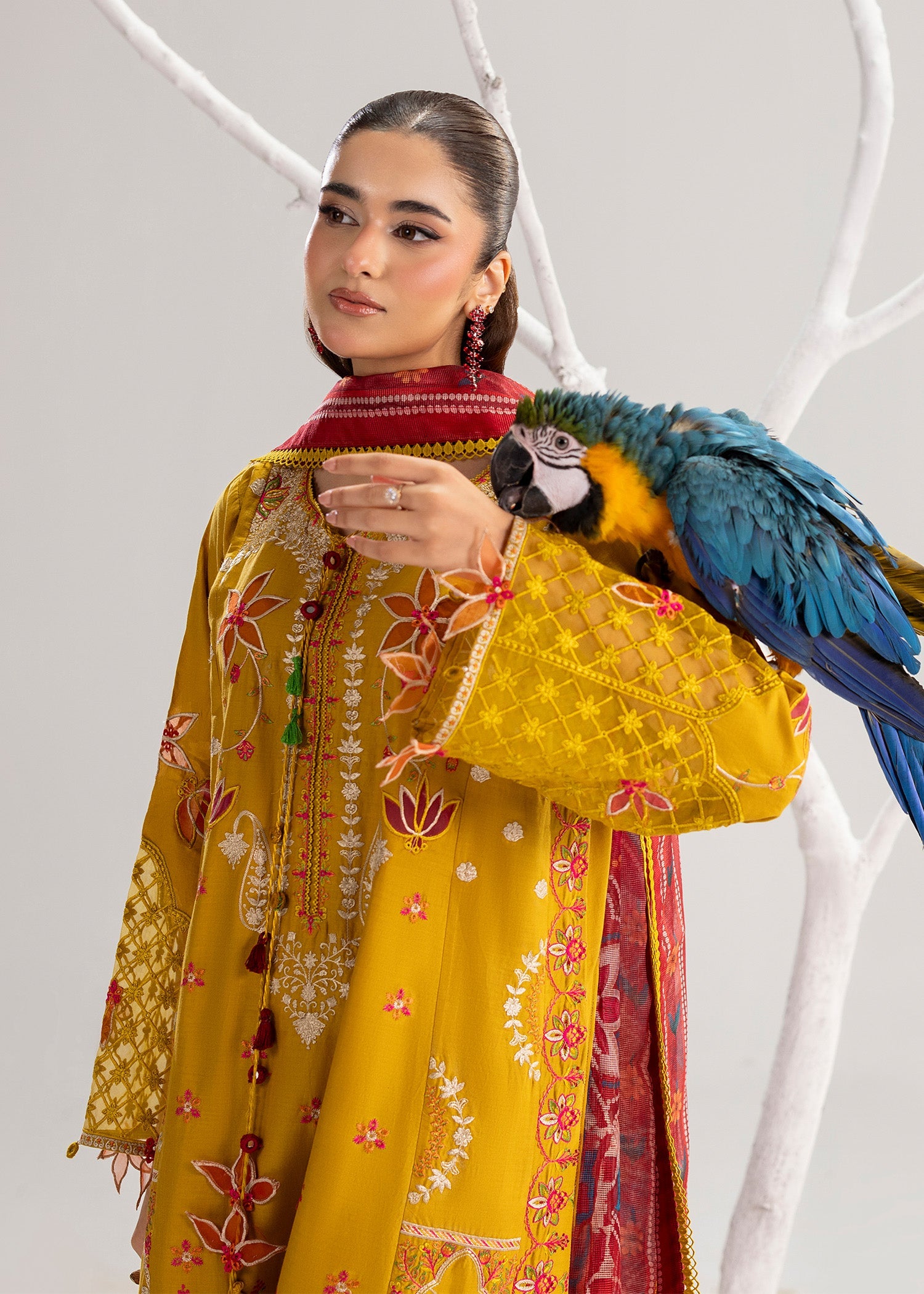 Embroidered Mustard Lawn Party Wear Suit Online in Dubai UAE Abudhabi Ajman Sharjah