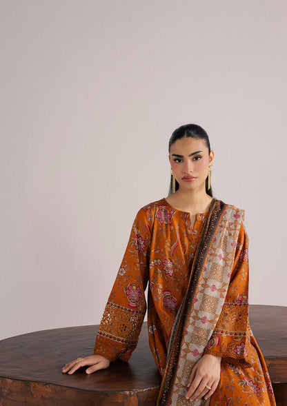 Embroidered Mustard Lawn Suit with Chiffon Dupatta Online in KSA Riyadh Saudi Arabia Oman Bahrain Qatar