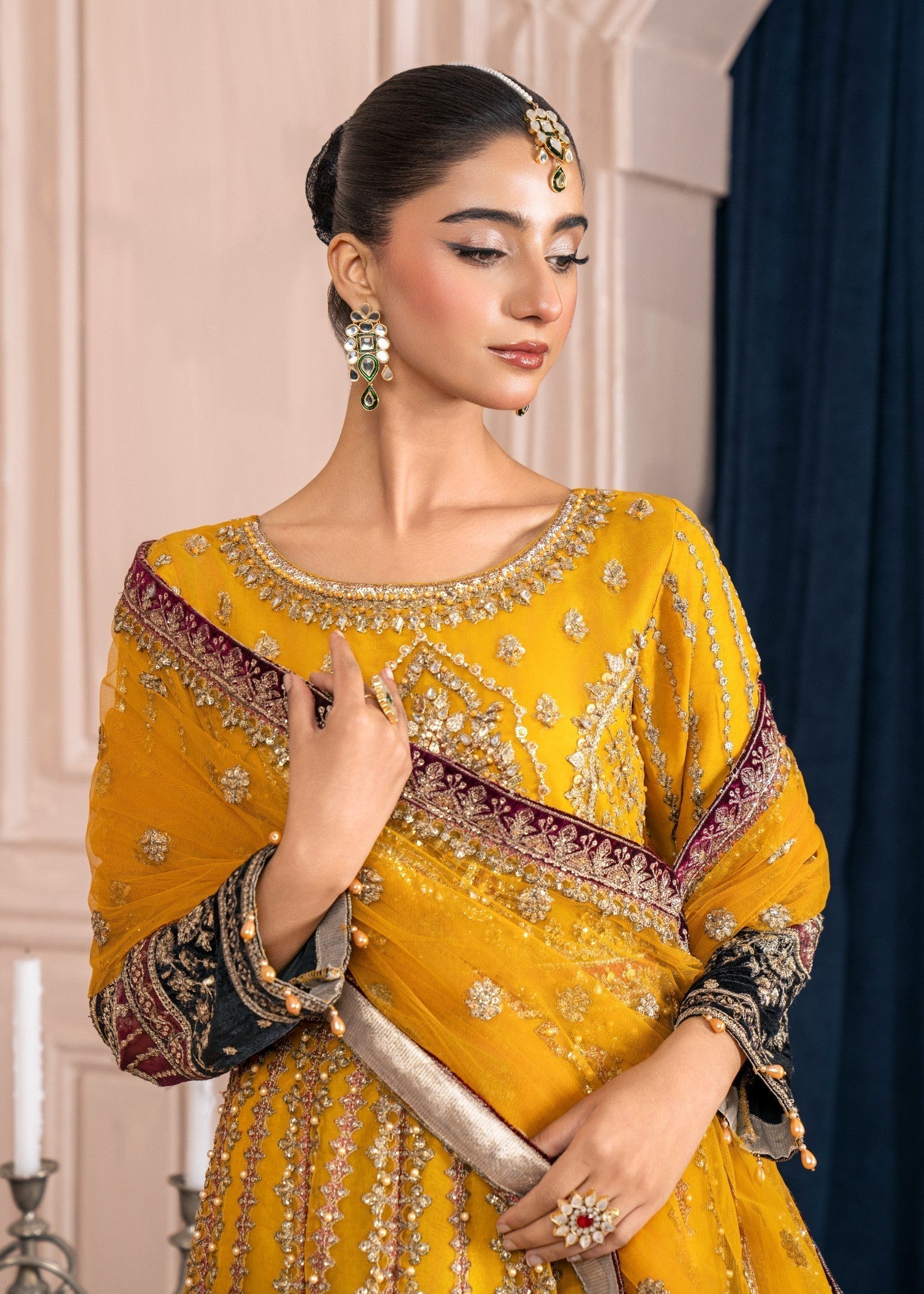 Embroidered Mustard Organza Pakistani Suit for Women Online in Dubai UAE Abudhabi Ajman Sharjah