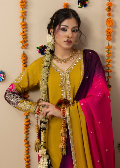Embroidered Mustard Raw Silk Kurta Suit Online in Sri Lanka India Australia