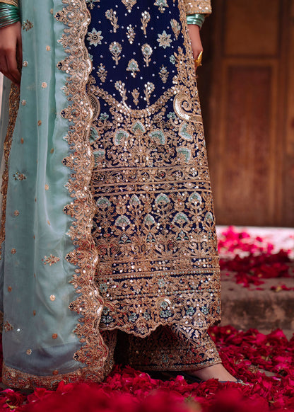 Embroidered Navy Blue Chiffon Kurta Suit Online in KSA Riyadh Saudi Arabia Oman Bahrain Qatar