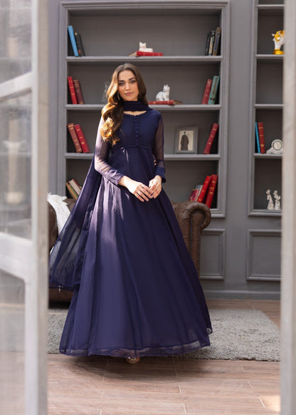 Embroidered Navy Blue Chiffon Maxi Dress Online in Dubai DXB UAE Abudhabi Meena Bazaar