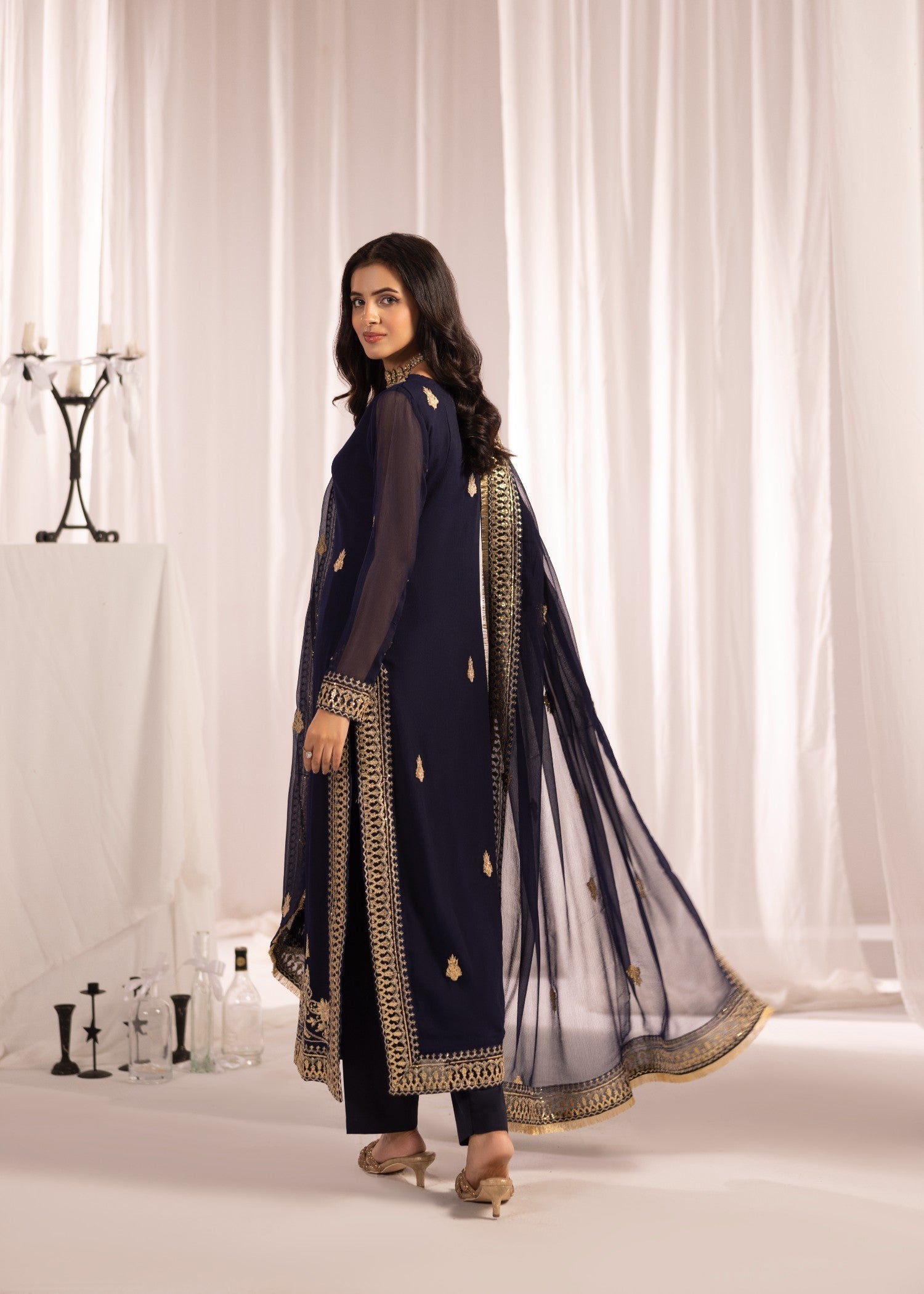 Embroidered Navy Blue Chiffon Salwar Kameez for Women Online in Dubai UAE Abudhabi Ajman Sharjah