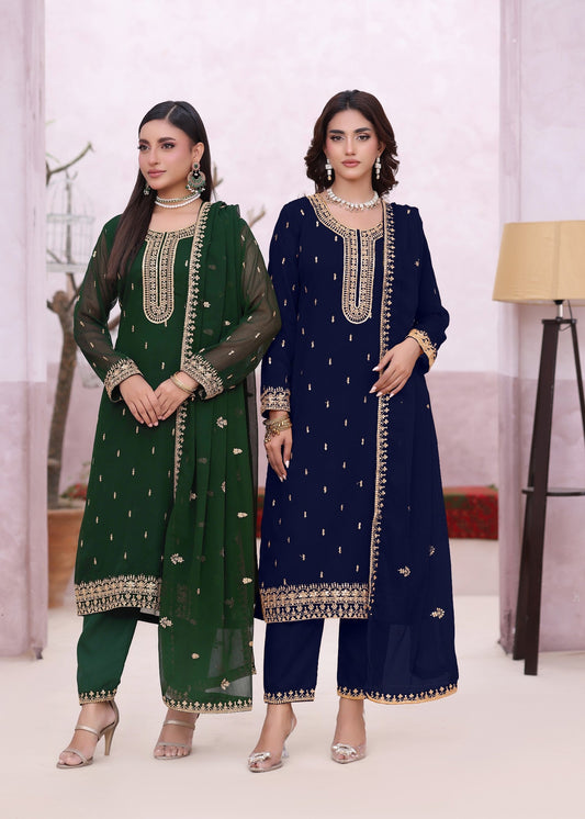 Embroidered Navy Blue Chiffon Suit Online in Dubai DXB UAE Abudhabi Meena Bazaar