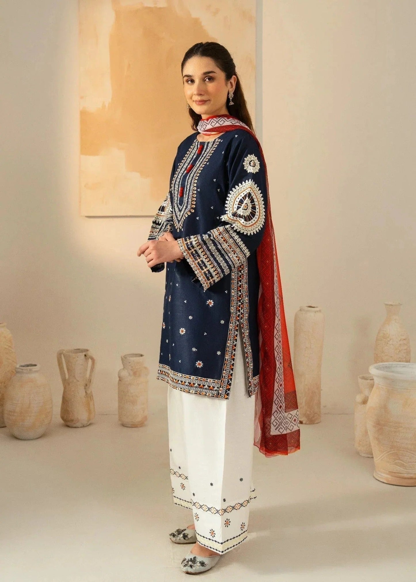 Embroidered Navy Blue Cotton Kurta Pajama Online in Dubai UAE Abudhabi Ajman Sharjah