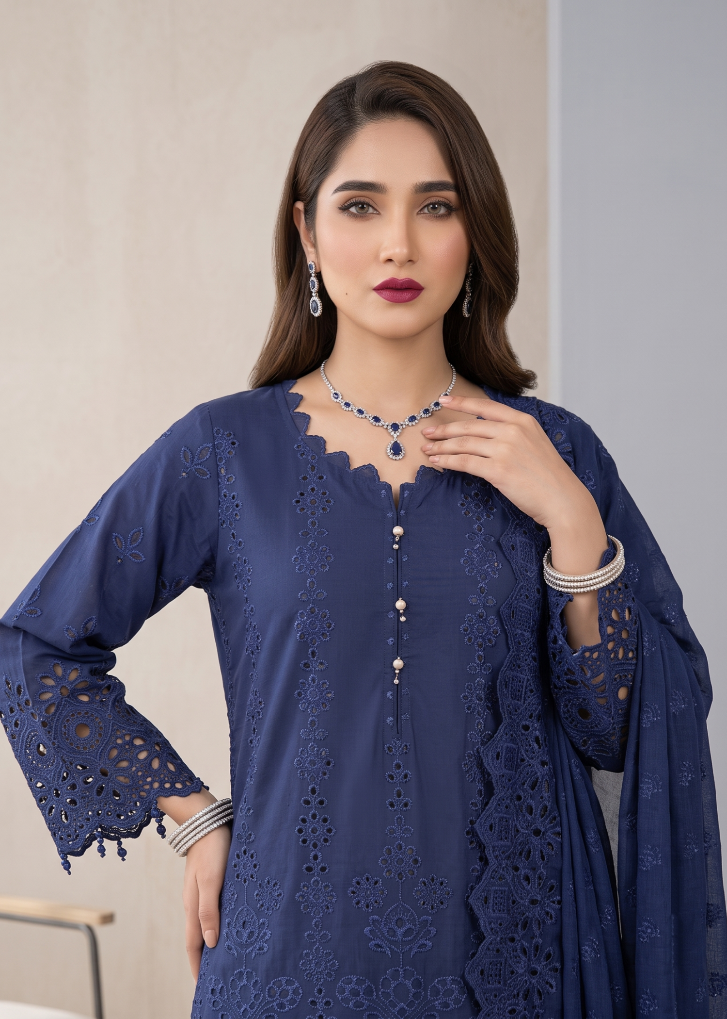 Embroidered Navy Blue Cotton Salwar Suit Online in Dubai UAE Abudhabi Ajman Sharjah