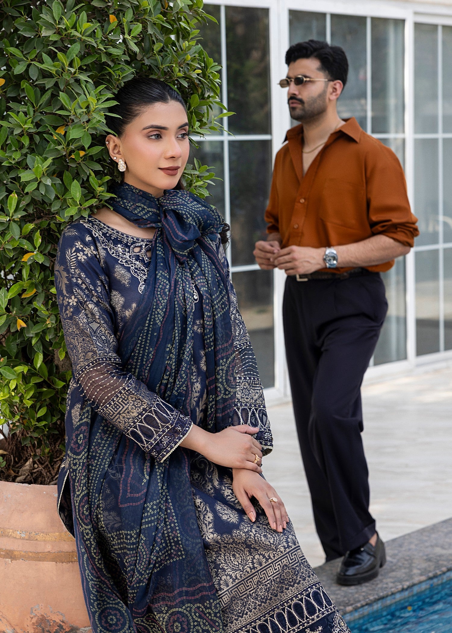 Embroidered Navy Blue Jacquard Straight Kurta Suit Online in Dubai DXB UAE Abudhabi Meena Bazaar