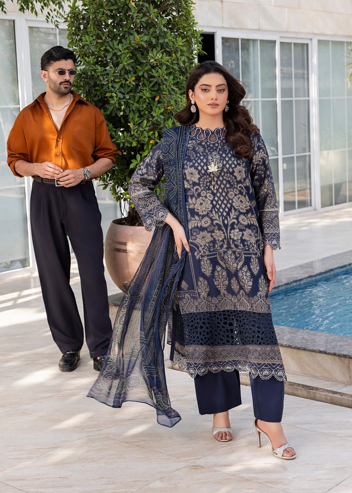 Embroidered Navy Blue Jacquard Straight Kurta Suit Online in Dubai DXB UAE Abudhabi Meena Bazaar